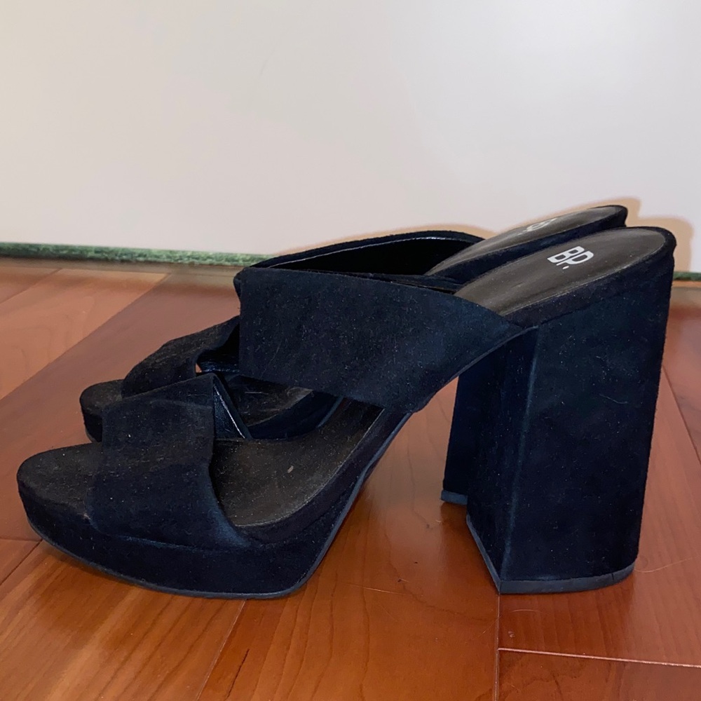 BP Black Suede Platform Mules